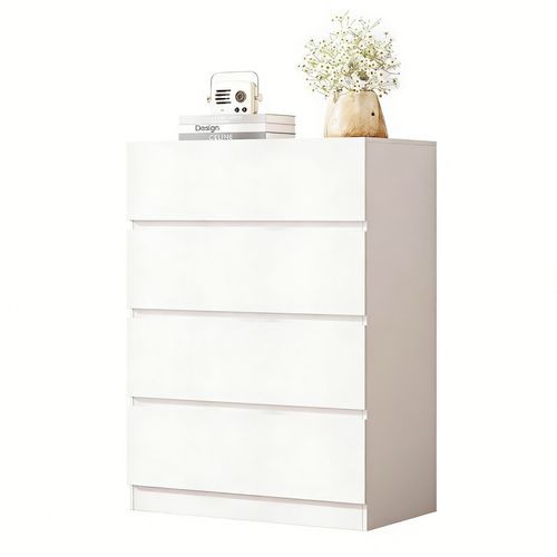 Commode 4 Tiroirs Meuble Salon Entrée 70x40x73cm Buffet Bas Casiers Tables De Chevet Armoire Blanc