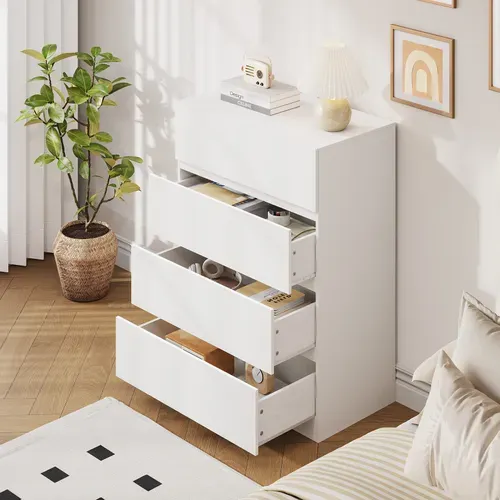 Commode 4 Tiroirs Meuble Salon Entrée 70x40x73cm Buffet Bas Casiers Tables De Chevet Armoire Blanc