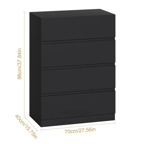 Commode 4 Tiroirs Meuble Salon Entrée 70x40x73cm Buffet Bas Casiers Tables De Chevet Armoire Noir