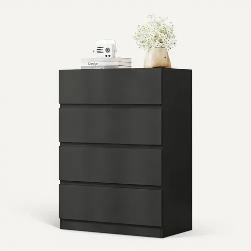 Commode 4 Tiroirs Meuble Salon Entrée 70x40x73cm Buffet Bas Casiers Tables De Chevet Armoire Noir