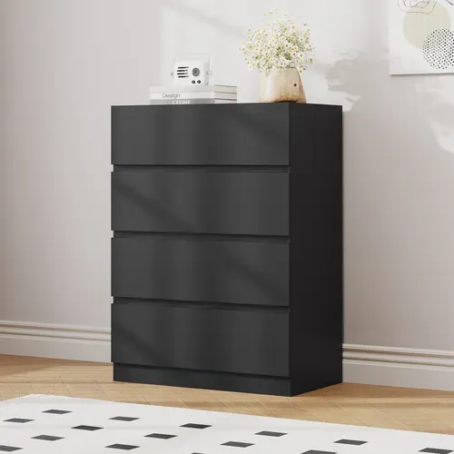 Commode 4 Tiroirs Meuble Salon Entrée 70x40x73cm Buffet Bas Casiers Tables De Chevet Armoire Noir