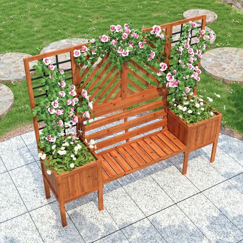 Jardinière D'extérieur Avec Treillis-banc 170x42x145cm Grand Bac à Plantes Jardin Cour Terrasse Brun
