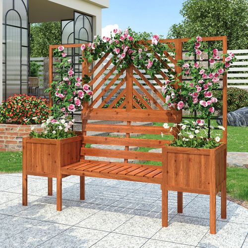 Jardinière D'extérieur Avec Treillis-banc 170x42x145cm Grand Bac à Plantes Jardin Cour Terrasse Brun