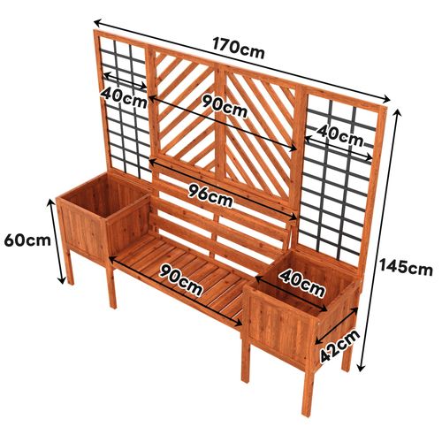 Jardinière D'extérieur Avec Treillis-banc 170x42x145cm Grand Bac à Plantes Jardin Cour Terrasse Brun