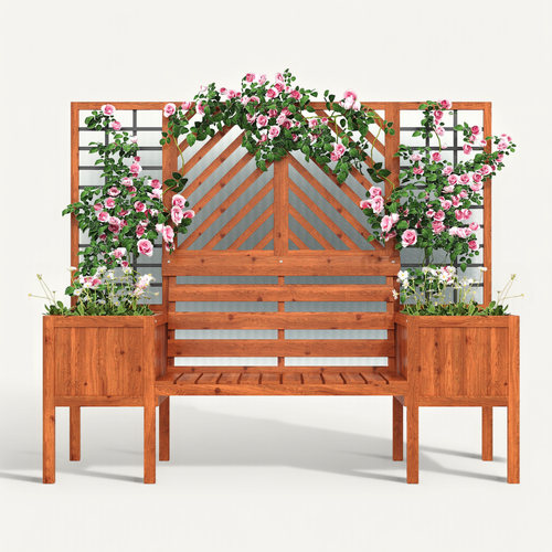 Jardinière D'extérieur Avec Treillis-banc 170x42x145cm Grand Bac à Plantes Jardin Cour Terrasse Brun