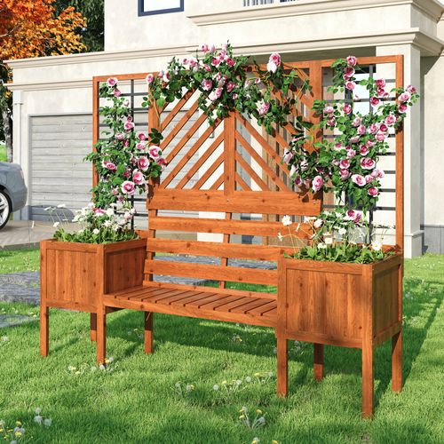 Jardinière D'extérieur Avec Treillis-banc 170x42x145cm Grand Bac à Plantes Jardin Cour Terrasse Brun