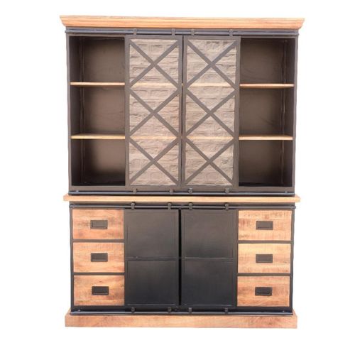 Vaisselier Grand Modèle Bakou Portes Coulissantes Manguier Et Métal