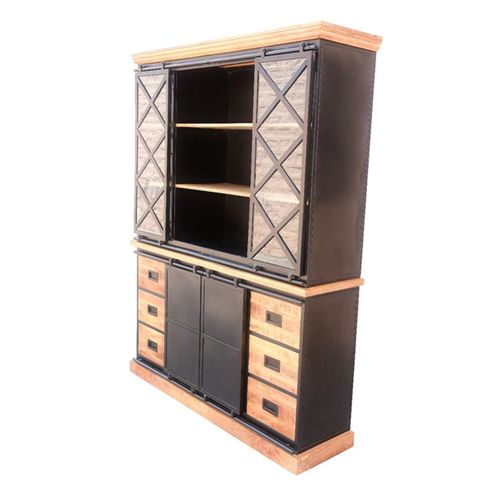 Vaisselier Grand Modèle Bakou Portes Coulissantes Manguier Et Métal
