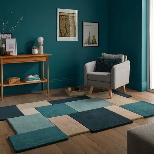 Tapis Arty En Laine - Bleu Turquoise - 120x170 Cm