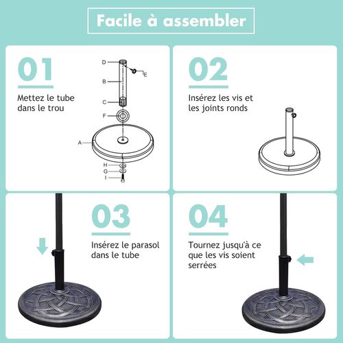 Base/pied De Parasol Support Pour Parasol Ou Parapluie Convient Pour Diamètre De 38mm Ou 48mm
