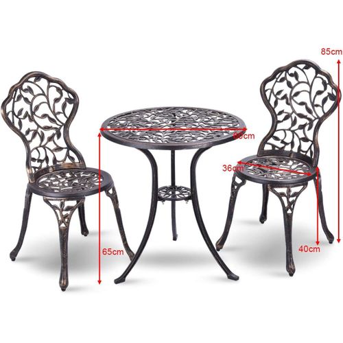 Salon De Jardin 3pcs En Fonte Aluminium, Ensemble 2 Chaises Et 1 Table Ronde Style Rétro Jardin Brun