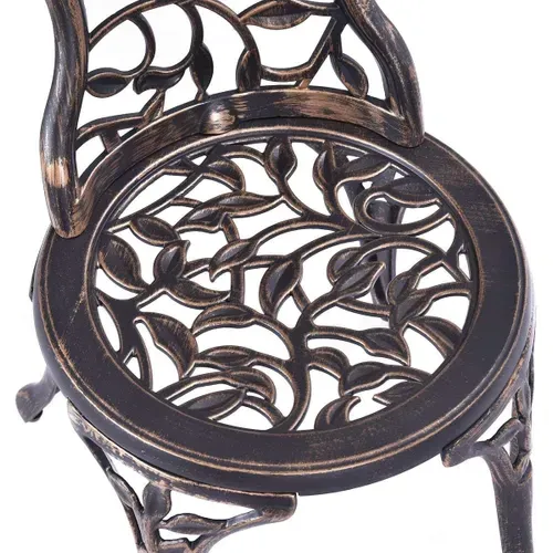 Salon De Jardin 3pcs En Fonte Aluminium, Ensemble 2 Chaises Et 1 Table Ronde Style Rétro Jardin Brun