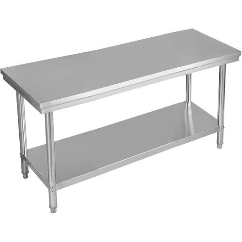 Table De Travail Cuisine En Acier Inoxydable GAOUSD - 2 Niveaux, Roulettes Dont 2 Freinées - 60x60x85 Cm, Capacité 300 Kg - Pour Pro Ou Maison