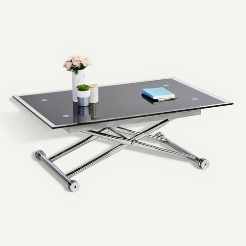 Table basse relevable UP & DOWN Verre et Chrome vue de face