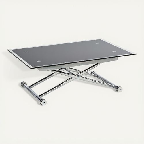 Table basse relevable UP & DOWN Verre et Chrome vue 3/4