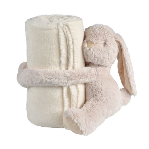 Lapin peluche avec plaid - Beige vue de face