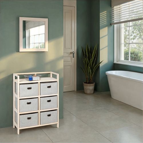 Commode 6 tiroirs LANA naturel/gris vue d'ambiance 1