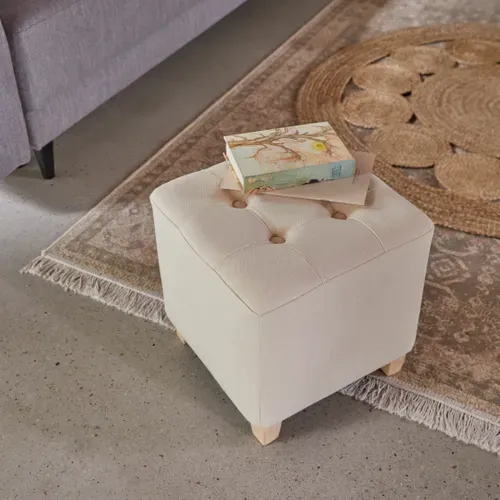 Pouf H. 35 cm CHARME Ecru ou gris vue d'ambiance 1