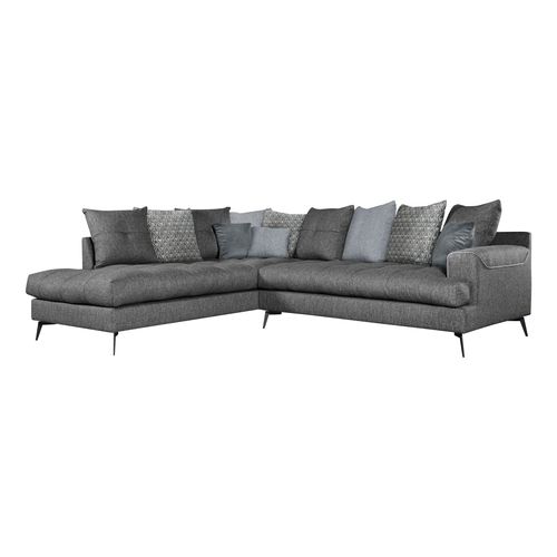Canapé d'angle fixe gauche GIMINI tissu charbon vue de profil
