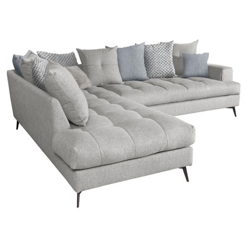 Canapé d'angle fixe gauche GIMINI tissu gris clair vue 3/4
