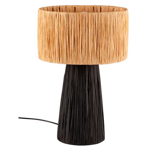 Lampe à poser raphia H.42,5 cm UMI Noire et naturelle vue 3/4