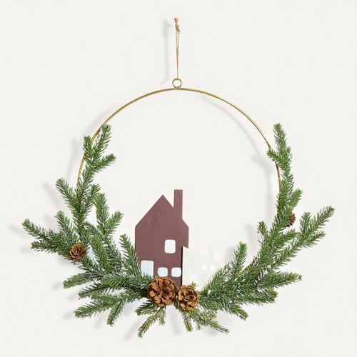 Couronne sapin maison H. 35 cm USHYLA Multicolor vue de face