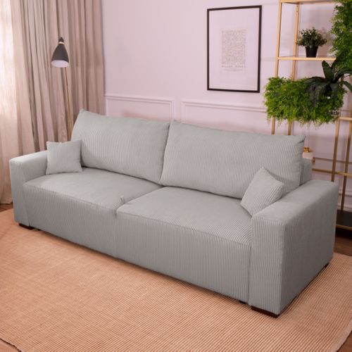 Canapé 3 places convertible GABIN velours côtelé gris clair