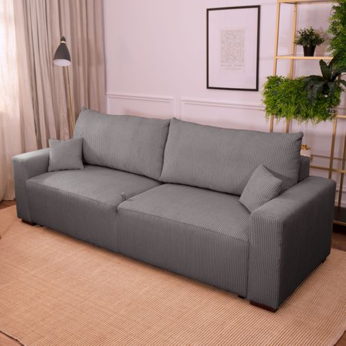 Canapé 3 places convertible GABIN velours côtelé gris