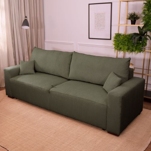 Canapé 3 places convertible GABIN velours côtelé vert