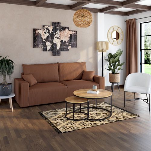 Canapé 3 places convertible GABIN velours côtelé terra cotta