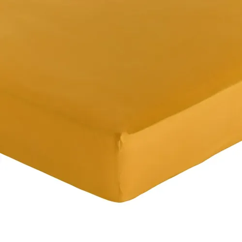 Drap housse 140x190 + 35 cm DREAMEA PERCALE OCRE vue 3/4