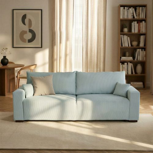 Canapé 3 places convertible GABIN velours côtelé bleu gris