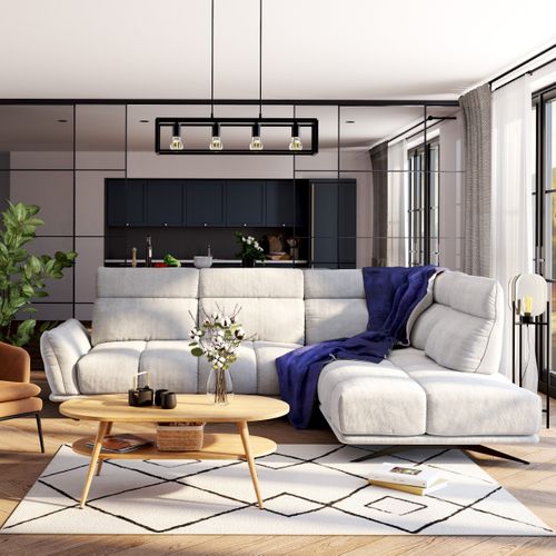 Canapé d'angle droit GIOVANNI tissu gris clair