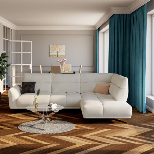 Canapé d'angle droit GIOVANNI tissu blanc cassé