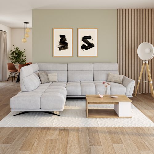 Canapé d'angle gauche GIOVANNI tissu gris clair vue d'ambiance 1