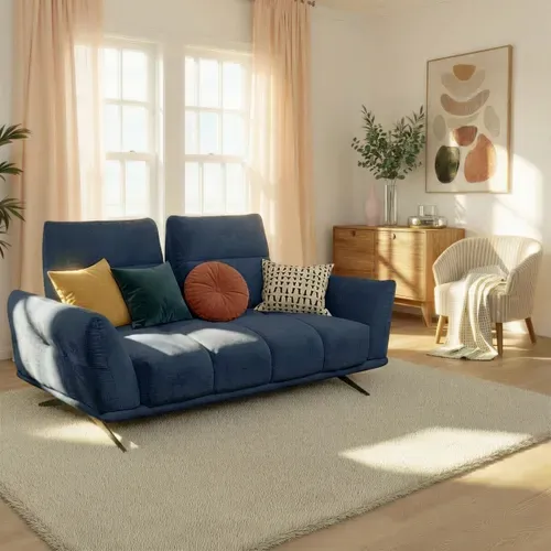 Canapé 2 places fixe GIOVANNI tissu bleu