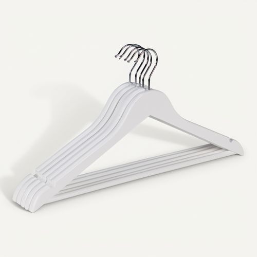 Lot 5 cintres WOOD Blanc vue 3/4