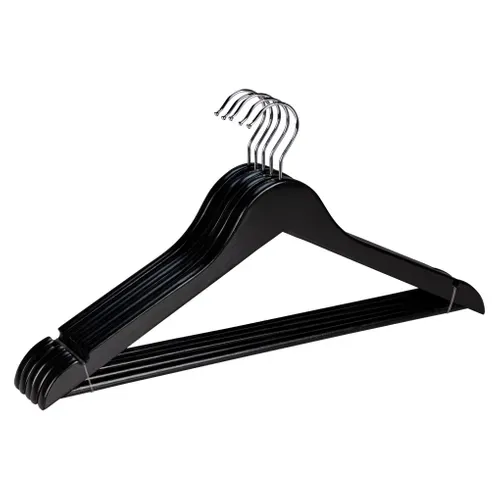 Lot 5 cintres WOOD Noir vue 3/4