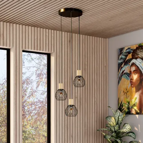 Suspension 3 lumières H. 110cm TILDA Noire vue d'ambiance 1