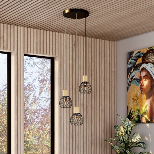 Suspension 3 lumières H. 110cm TILDA Noire