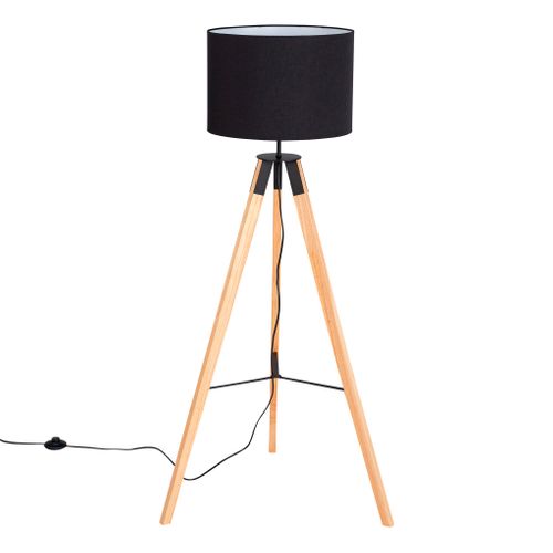 Lampadaire trépied H. 140 cm TERRENCE Noir et naturel vue 3/4