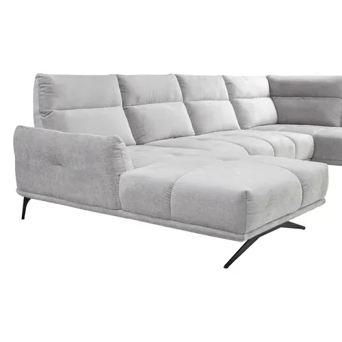 Canapé panoramique GIOVANNI terminal à droite tissu gris clair vue accessoires
