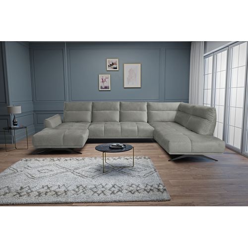 Canapé panoramique GIOVANNI terminal à droite tissu gris