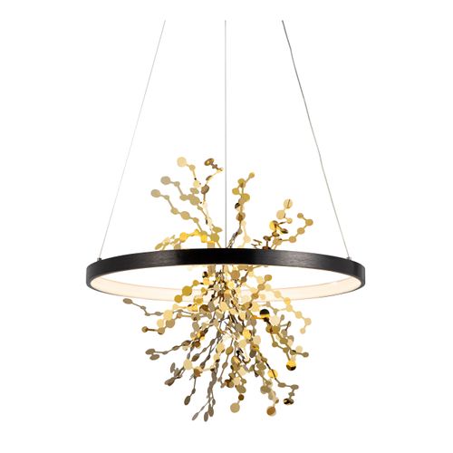 Suspension Led D. 60 cm NEBEL Noire et dorée vue détaillée
