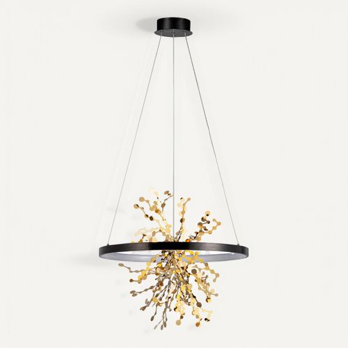 Suspension Led D. 60 cm NEBEL Noire et dorée vue 3/4