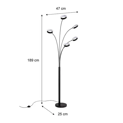 Lampadaire Led 5 têtes H.189cm LYRA Noir