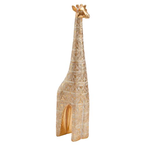 STATUE GIRAFE EN BOIS BLANC PATINE - DÉCORATION BUREAU -14CM X 10CM X 54CM
