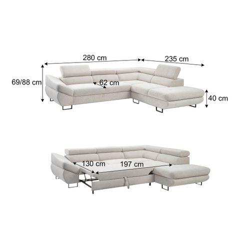 Canapé d'angle convertible OCTAVE tissu Curio grège droit