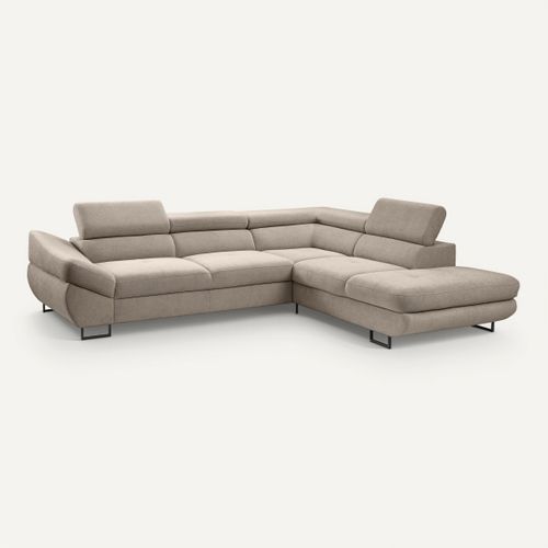 Canapé d'angle convertible OCTAVE tissu Curio taupe droit vue 3/4