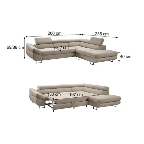 Canapé d'angle convertible OCTAVE tissu Curio taupe droit